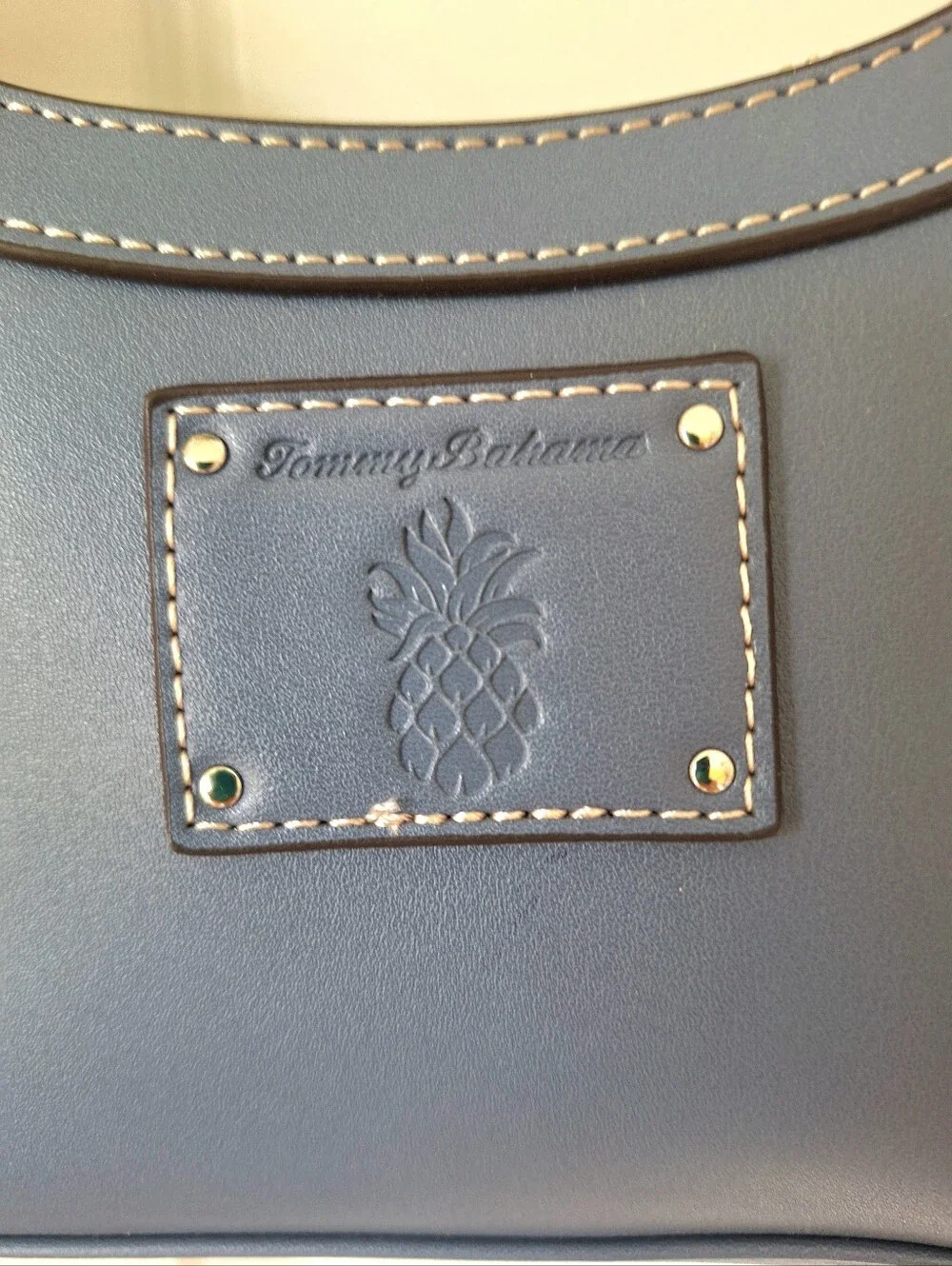Tommy Bahama Debossed Logo Zip-Top Dusty Blue Hobo Shoulder Bag Two Straps